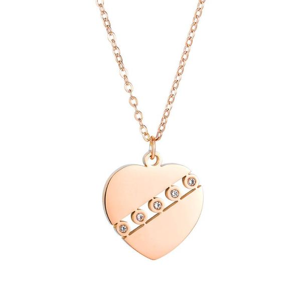 

love hollow heart pendant necklace for women cubic zirconia rose gold chain lady titanium steel geometry necklace woman jewelry, Silver