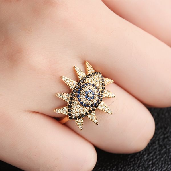 

2020 gold copper cubic zirconia devil's eyes rings for women fashion cute jewelry for women gift open adjustable live rings, Golden;silver