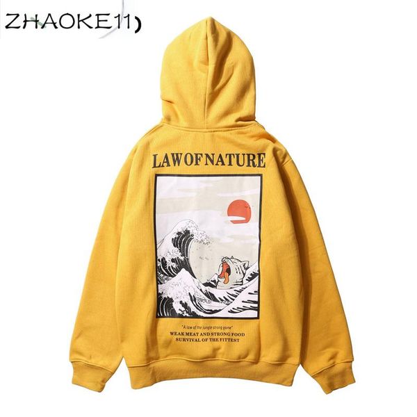 

японская вышивка смешные cat wave printed ватки толстовки 2020 winter япония стиль hip hop повседневный фуфайки streetwear, Black