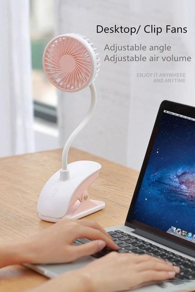 

summer cooling creative mini usb fan plastic charging portable deskhands-with led table lamp,long swing arm and clamp base long