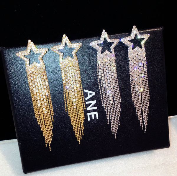 

2020 luxury star drop earrings for gold silver color tassel wedding long earrings party jewelry pendientes brincos