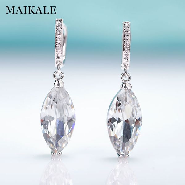 

maikale new fashion eye shape simple zirconia drop earrings for women rose gold fine jewelry black dangle earrings gift, Silver