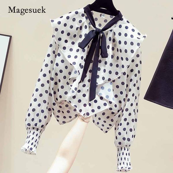 

women's blouses & shirts polka dot women lantern sleeve causal 2021 fashion chiffon long blouse feminine blusas 11151, White
