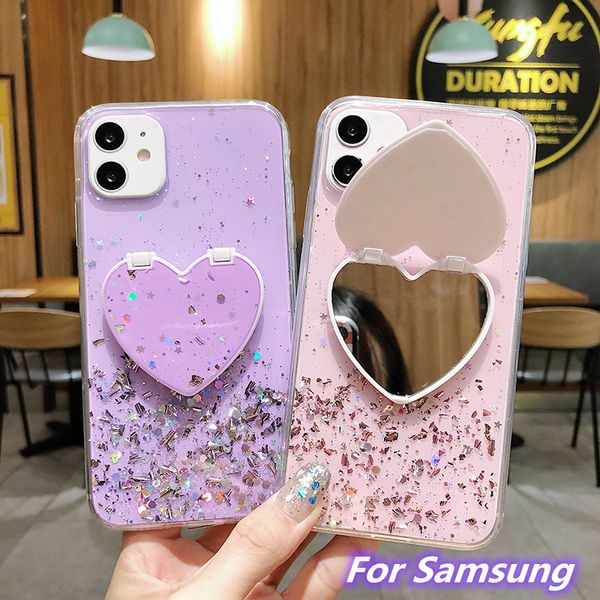 

для samsung galaxy a6 a8 plus 2018 a21s a20s a20e a70 a10 a9 блеск звездное love heart mirror phone case