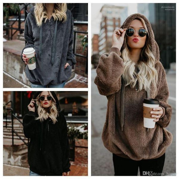 

sleeve hooded solid color women's sweater velvet jacket autumn winter warm overcoats hooded sweatshirts for women hoodie long, Black