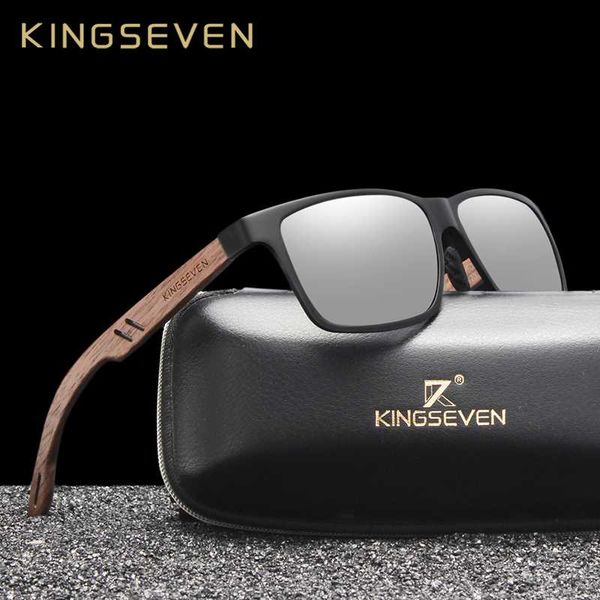 

kingseven brand new design aluminum+walnut wooden handmade sunglasses men polarized eyewear accessories sun glasses for women, White;black