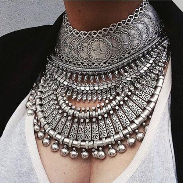 

монета ожерелье vintage кристалл maxi choker заявление collier женщина boho большой мода для женщин подарки украшения, Golden;silver