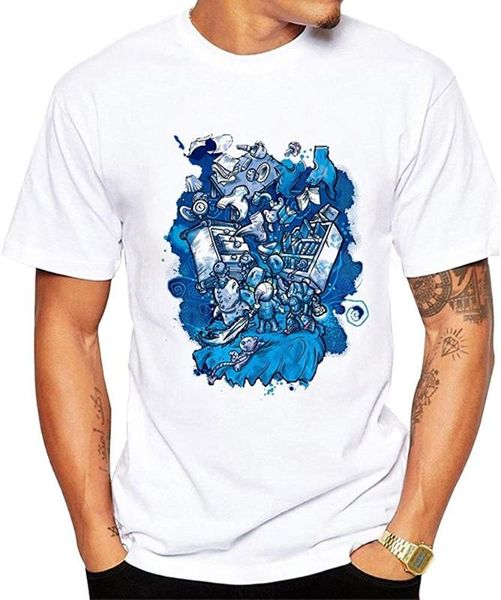 

men's t-shirts fashion print t-shirt alien creative cartoon cotton short-sleeved round neck tshirt, White;black