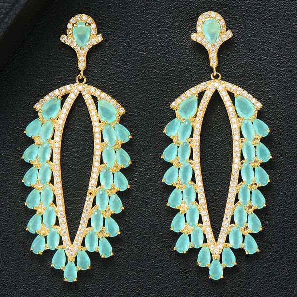 

godki brand famous luxury leaves charm earring for women wedding full micro cz cubic zircon dubai earrings bohemia hot, Silver