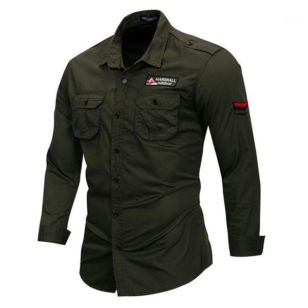 

outdoor men casual shirts lapel neck army green plus size mens shirts with pockets embroidery long sleeve, White;black