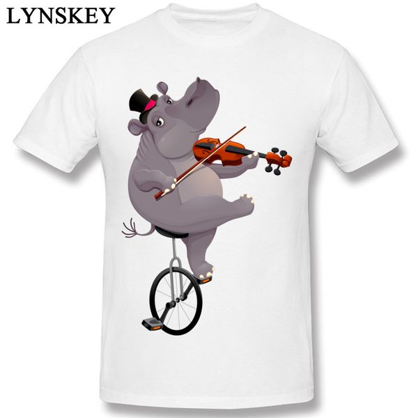 

men's cartoon t shirt punk fabric male hacker sleeve printing funny hippo on an unicycle tee shirts