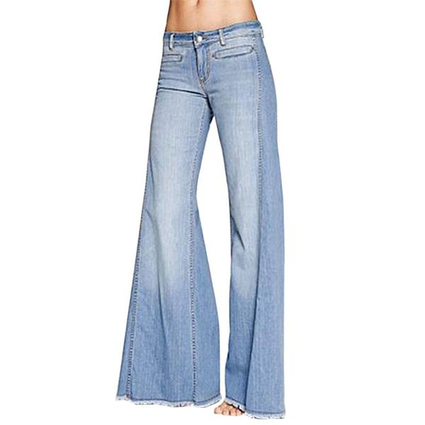 

women's jeans women stitching denim pants 2021 autumn casual wide leg trousers lady loose button high waist flared, Blue
