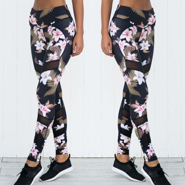 

net yarn printing sports high waist leggings women comfortable breathable quick-drying hips fitness high stretch yoga pants, White;red