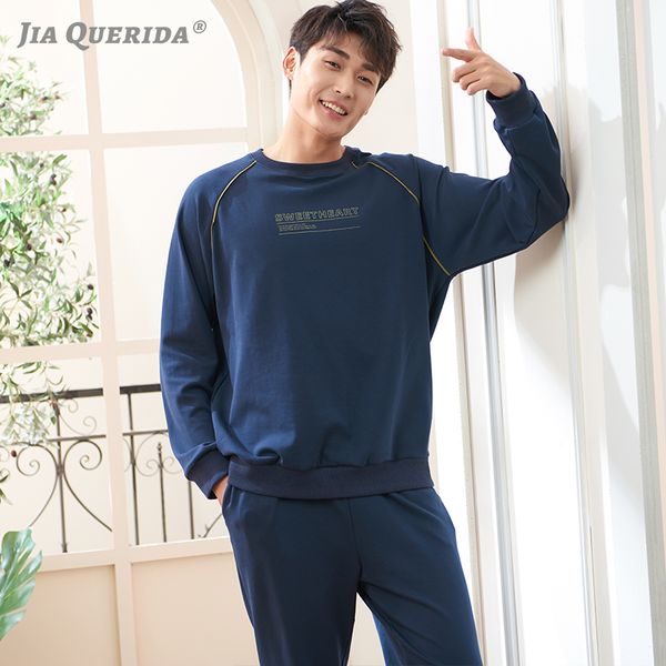 

men's sleepwear royal blue luxury man plus size 100%cotton pijama hombre pullover sporty can be worn outdoor fashion pajamas, Black;brown