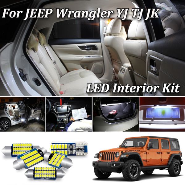 

100% white error canbus for wrangler yj tj jk led interior dome map light + license plate lamp kit (1987-2020