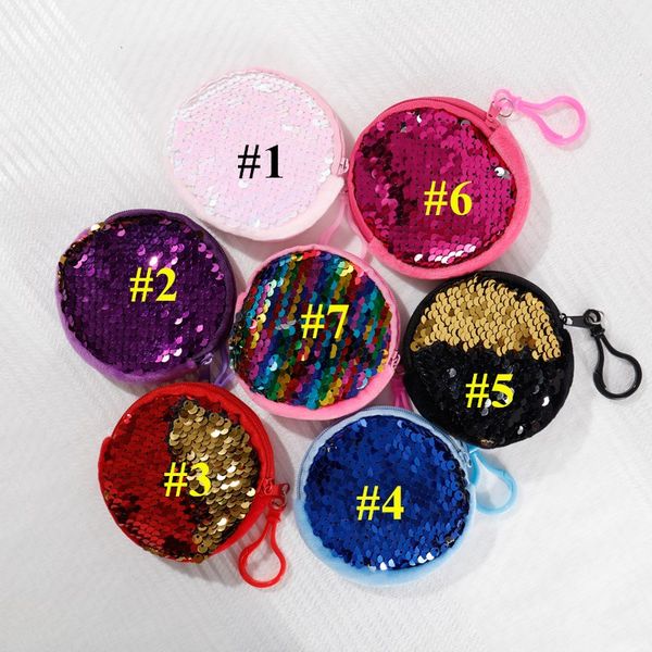 

kids creative small sequins portable earphone storage coin purse keychain handbag children double color key case zipper clutch bags e9901, White