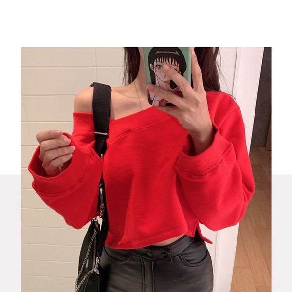 

2020 spring and autumn new korean style all-match hat-high waist slimming loose oblique collar pullover pulloversweater pullover s, Black