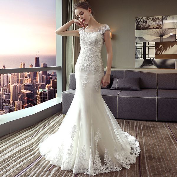 

new wedding dress with beads lace sleeveless o neck backless tulle fish bride dress women vestidos de noiva 2020, Blue;red