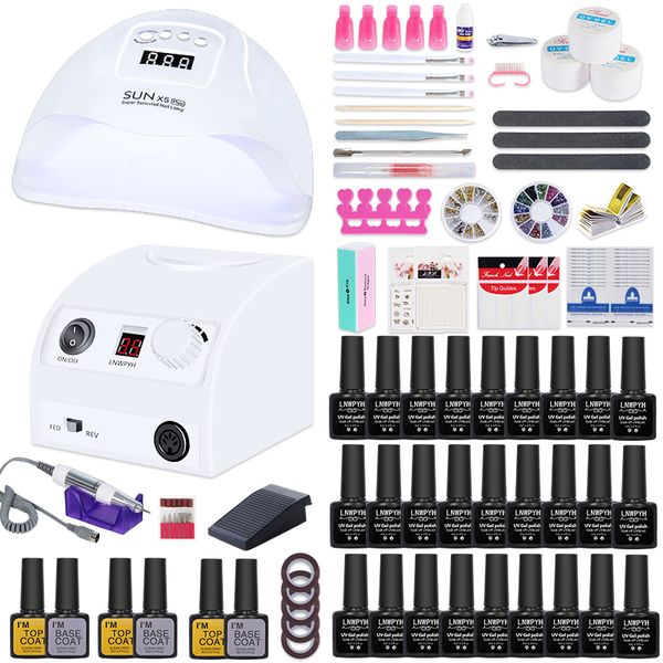 

nail art kits manicure set with 54w/24w drying lamp 35000rpm drill machine 27/12/10 color gel polish kit tools