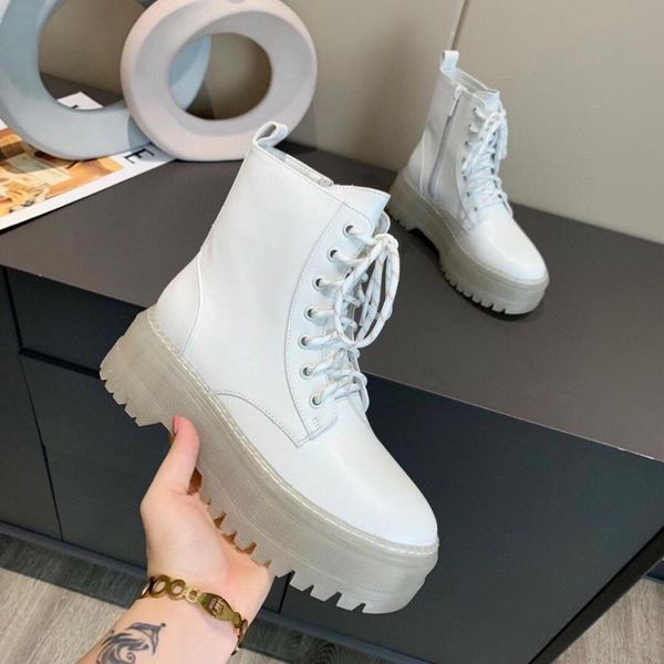 

women ankle boots fashion platform autumn winter leather shoes woman thick bottom office lady casual daily footwear size 34-40, Black