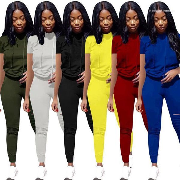 

women summer tracksuit solid color o-neck short sleeve tshirt slim fit folds trousers famale sport set, Gray