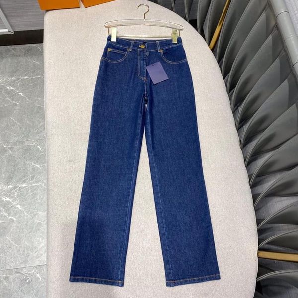 

women's jeans 2021 high-end retro blue denim pants for women casual solid color cotton straight trousers
