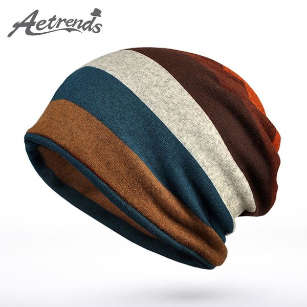 

beanie/skull caps [aetrends] double layers cotton striped hip hop skullies winter warm hats scarves beanies headgear z-5004, Blue;gray