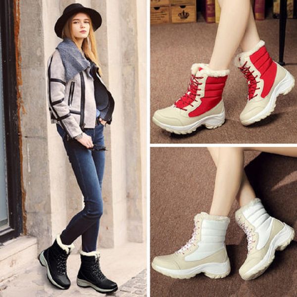

boots winter shoes female snow platform comfortable warm white booties, Black