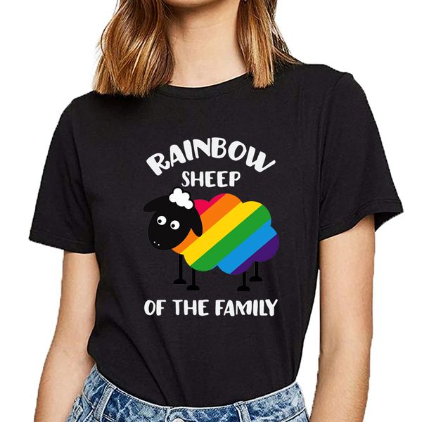 

t shirt women rainbow sheep of the family casual black print female tshirt