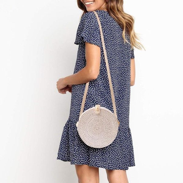 

ротанг круглого вязание плеча сумка женщина hollowed star flower summer beach ткачество crossbody сумка ежедневно для отдыха