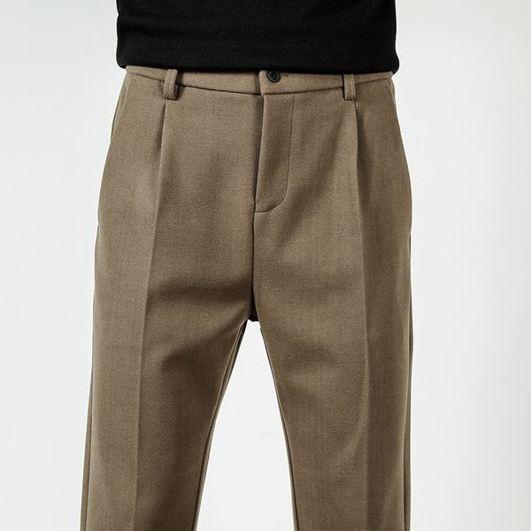 

men's pants men casual long trousers male solid color woolen cloth suit work pant autumn winter big size, Black