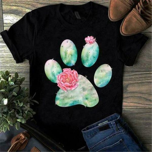 

cactus in dog paw shape ladies t-shirt cotton s-3xl apparel casualÂ tee shirt