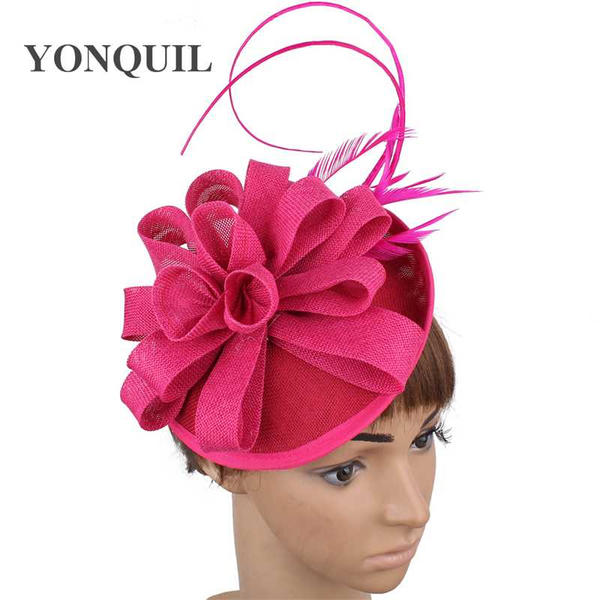 

pink fashion headpiece women party dinner fascinators hat for ladies formal wedding fedora cap fancy feather chapeau caps, Blue;gray