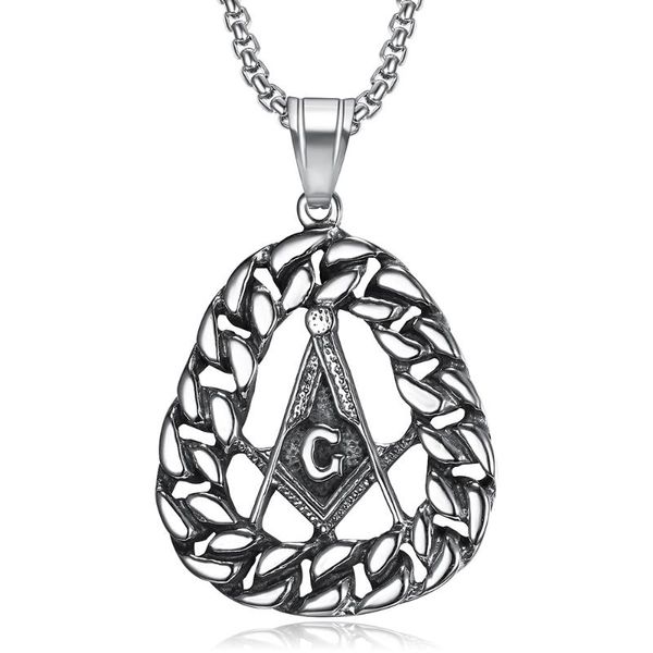 

pendant necklaces stainless steel vintage oval masonci necklace with 60 cm rolo chain gift for men, Silver