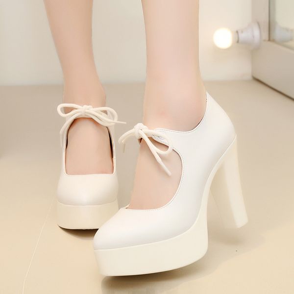 

high heels female pointed waterproof platform shallow mouth strap model catwalk show white thick with single shoes female, Black