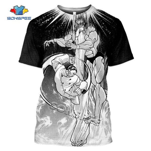 

comic grappler baki japan boxing anime men ninja violent 3d print shirts humor hentai hippie men clothing