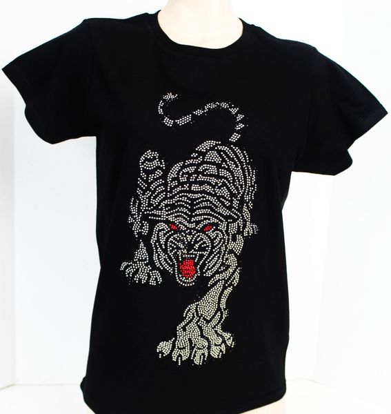 

rhinestone cougar full size loose fit shirt women tattoo new