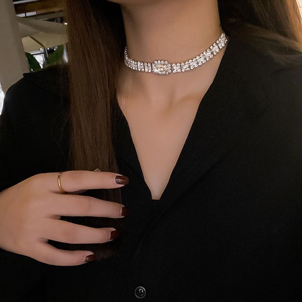 

chokers young girl fashion collar chain short necklace large crystal shining choker gothic jewelry neck chains for women gift, Golden;silver