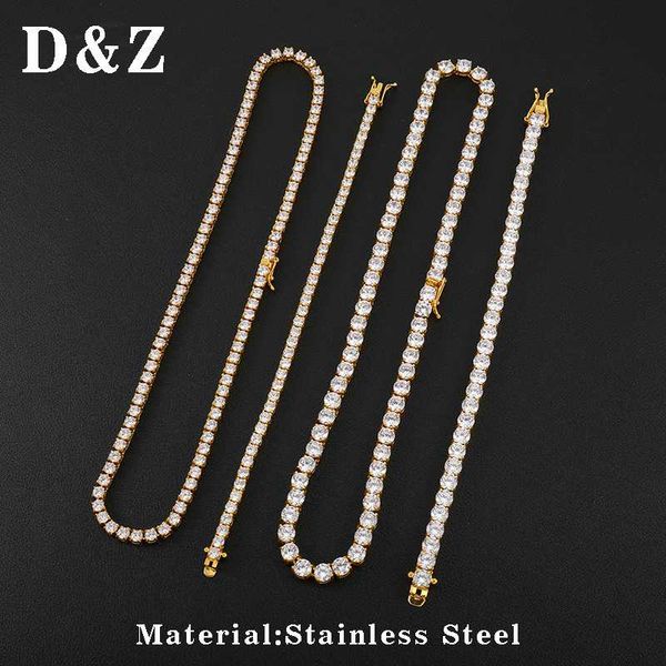 

d&z 1 set 3/4/5mm iced out bling cubic zircon tennis chain necklaces for men hip hop jewelry accessories, Silver