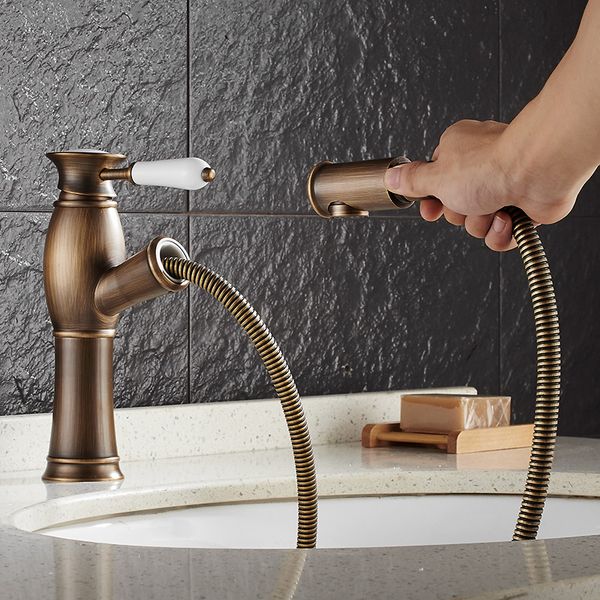 

bathroom sink faucets vidric brass and cold black/antique bronze pull out basin faucet tap with shower head