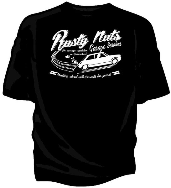 

rusty nuts garage services t-shirt. renault 5