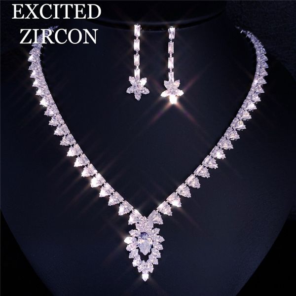 

fashion zircon rhinestone pendant star water drop earring necklace elegant bride bridesmaid luxury wedding jewelry set, Silver