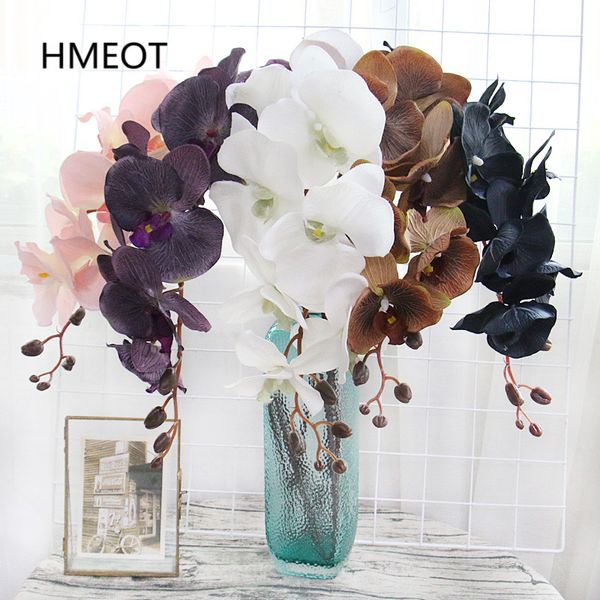 

8 heads 105cm big artificial flower branch orchid phalaenopsis black burgundy wedding home decor flowers potted orchid wholesale