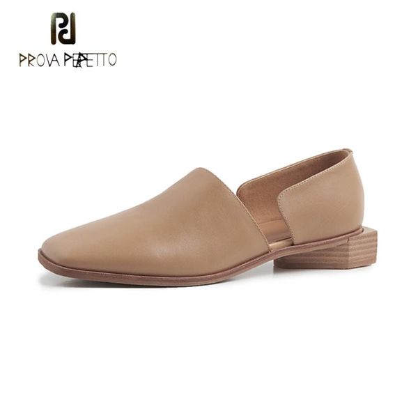 

prova perfetto black apricot genuine leather low heel loafers women shoes square toe slip on british style single shoes 2020 new