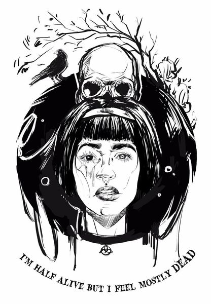 

i'm half alive but feel mostly dead girl skull white tee shirt tee shirt
