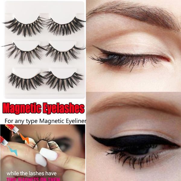 

3 pairs natural long wispies magnetic false eyelashes for magnetic eyeliner eyelashes makeup beauty tools handmade extension