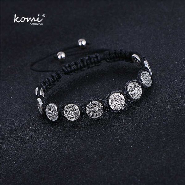 

komi religious catholic handmade braided rosary bracelet st mary metal coin beaded bracelet cross classic prayer bracelets r-035, Red;blue