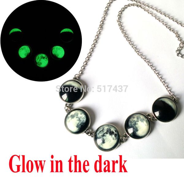 

pendant necklaces glowing jewelry galaxy moon necklace full to the past glass art po glow in dark, Silver