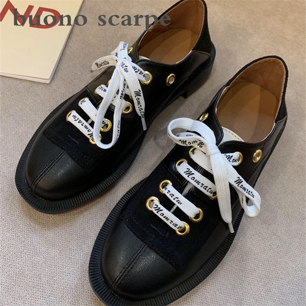 

2020 new lace versatile casual bottom with retro black british women's full leather shoes