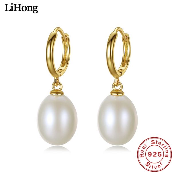 

solid silver 925 sterling silver earrings earrings 10-11mm natural pearls 18k gold jewelry women's wedding accessories, Golden;silver
